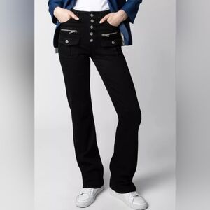 Zadig & Voltaire Eyes Eco Jeans Black Exposed Button Fly High Waist FlareSize 25